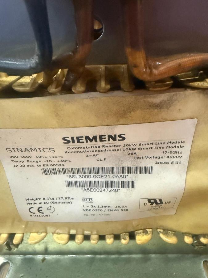 Used SIEMENS 6SL3000-0CE21-OAAO LINE REACTOR