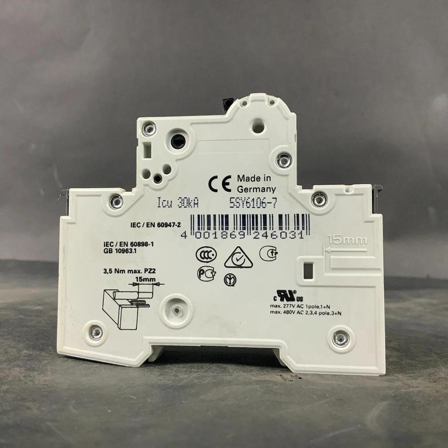 Used SIEMENS 5SY61MCB C6 CIRCUIT BREAKER W/ AS AUX SWITCH ($12 OBO)