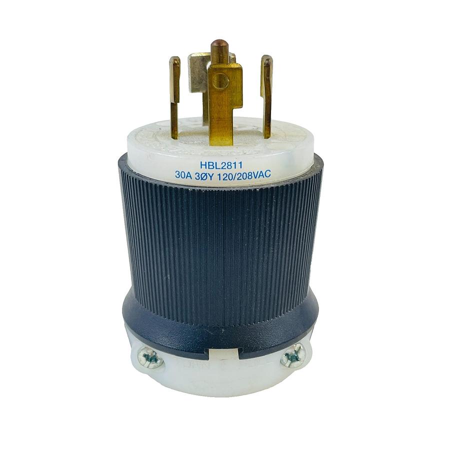 Used HUBBELL HBL2811 TWIST LOCK MALE PLUG 30A 120/280VAC REFURBISHED EXCELLENT