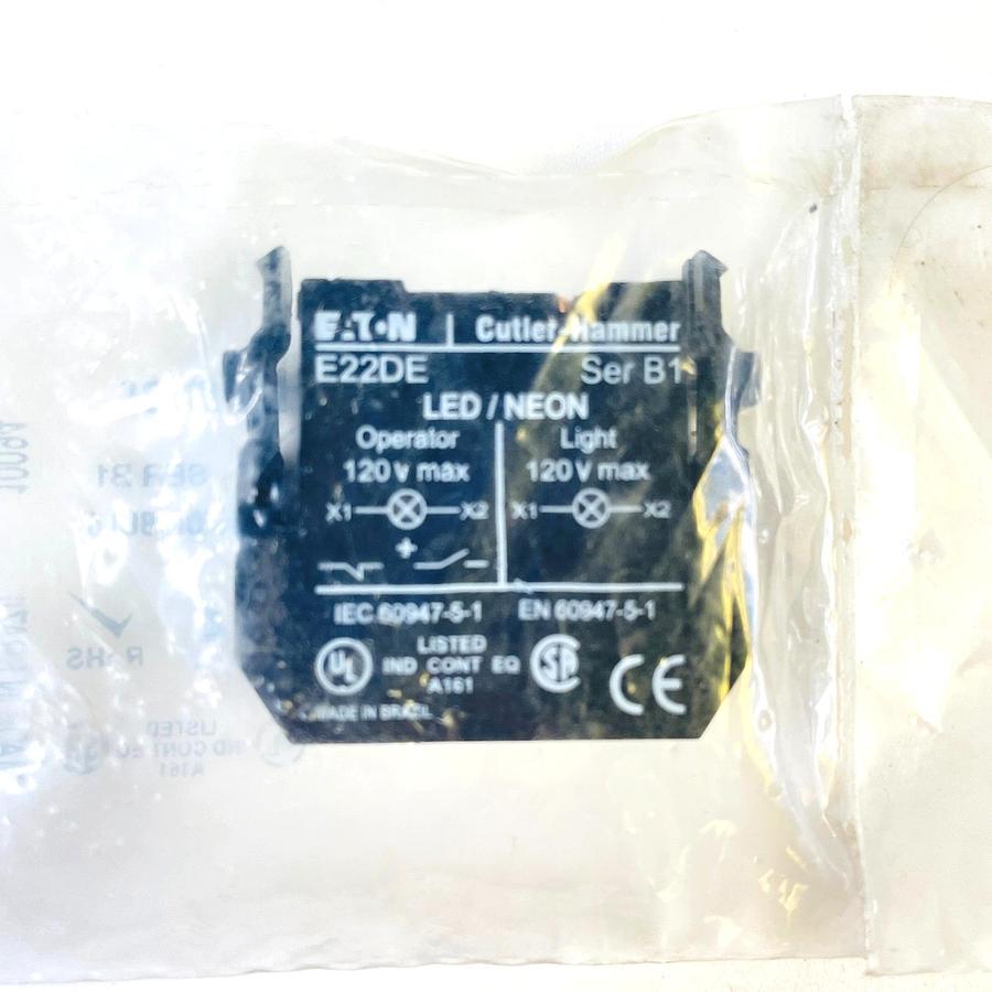 Used EATON CUTLER HAMMER E22DE SER B1 CONTACT BLOCK LED NEON INDUSTRIAL CONTROL