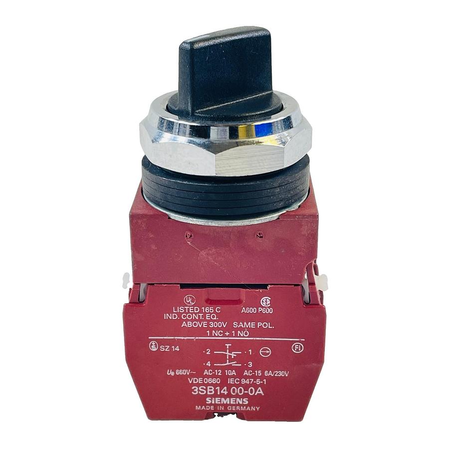 Used SIEMENS P30S2MKB 2-POS SELECTOR SWITCH 22MM 3NO 1NC 3SB1400-0A 3SB1400-0G 10A