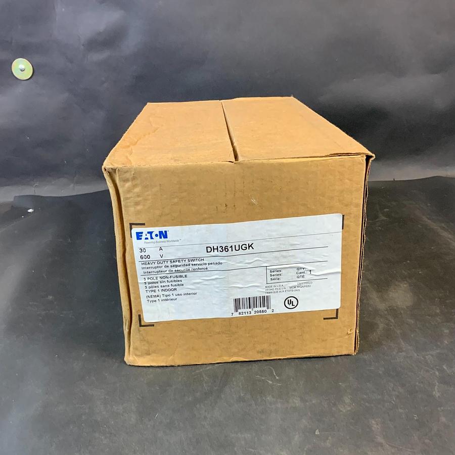 Used EATON DH361UGK HEAVY DUTY SAFETY SWITCH 30A 600V 3PH 3P NEMA 1 NEW OPEN BOX