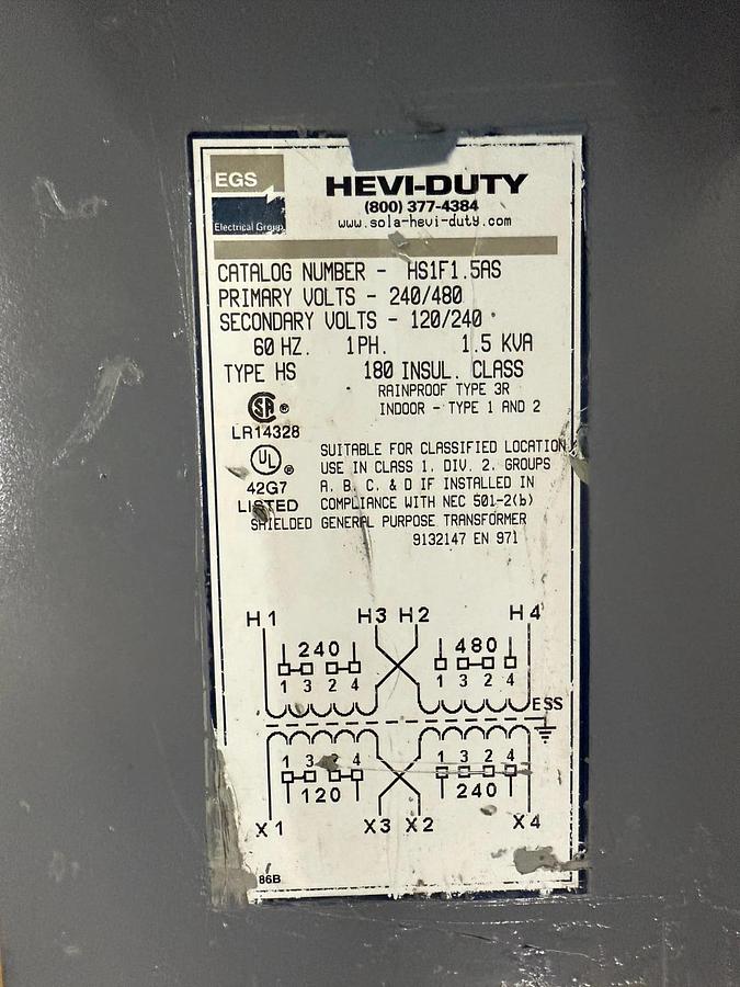 Used HEVI-DUTY CAT. NO. HS1F1.5AS Transformer - 1.5kVA - ($130 OBO)