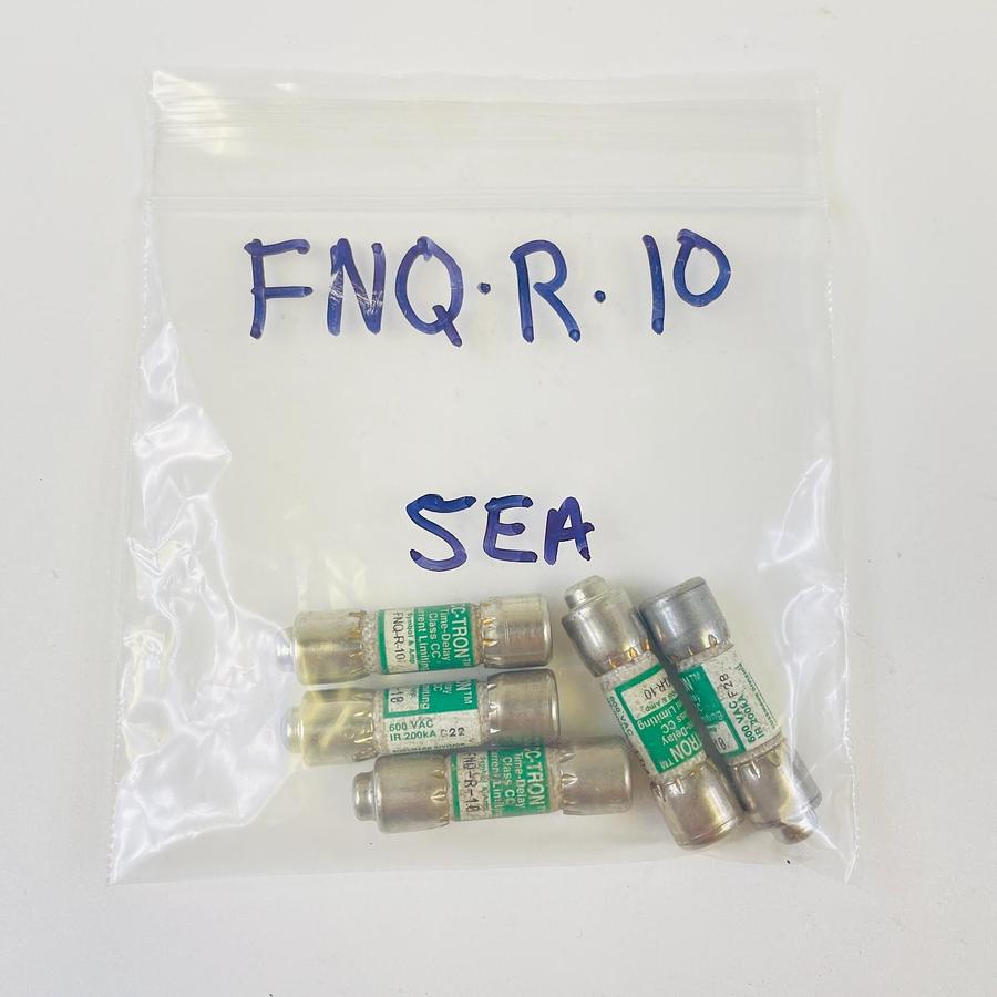 Used BUSSMANN FNQ-R-10 TIME DELAY FUSE CLASS CC 10A 600V INDUSTRIAL - LOT OF 5