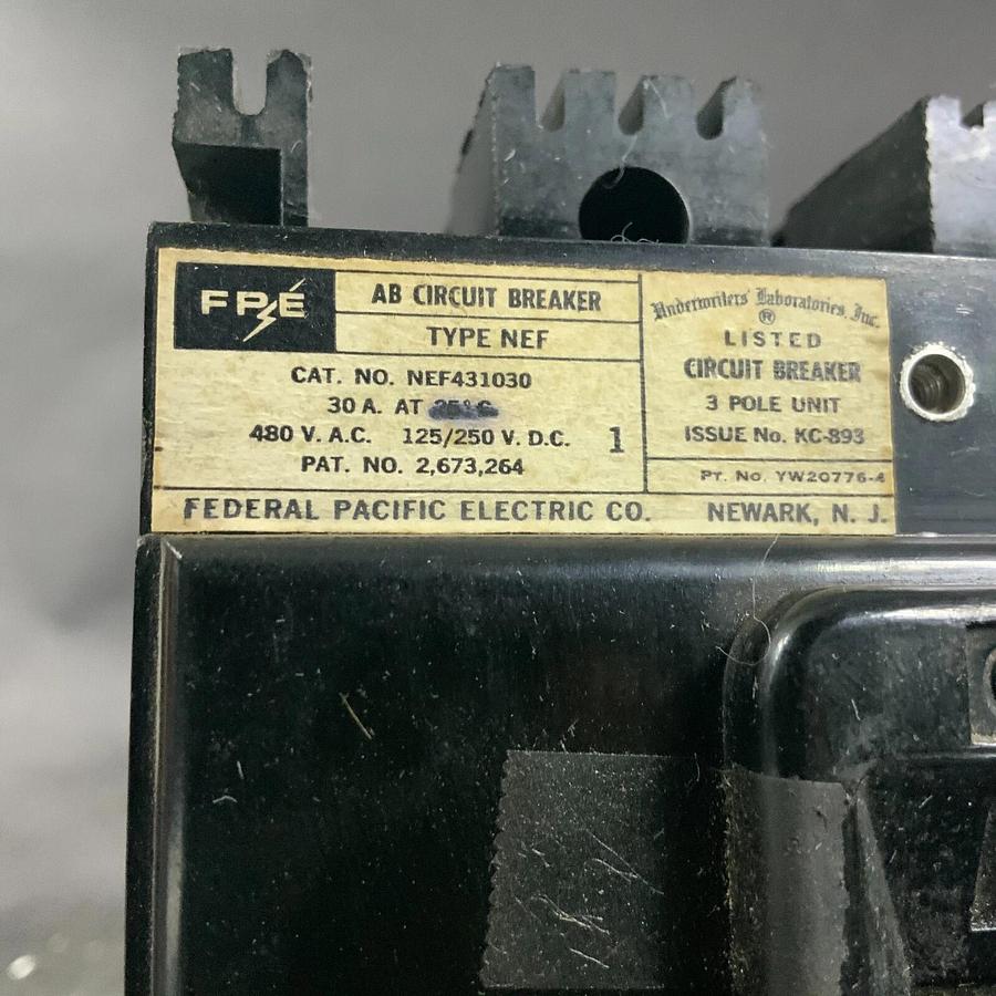 Used FEDERAL PACIFIC ELECTRIC NEF431030 CIRCUIT BREAKER ($85 OBO)