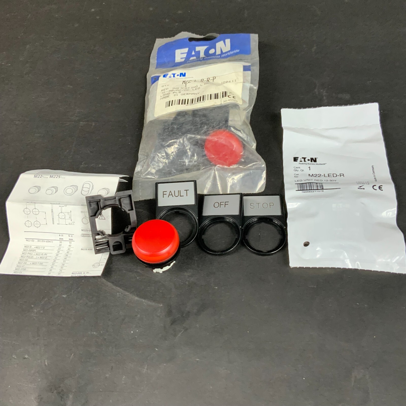 EATON M22-L-R-R-P RED INDICATING LIGHT - NEW, ORIGINAL PACKAGE ($20 OBO)