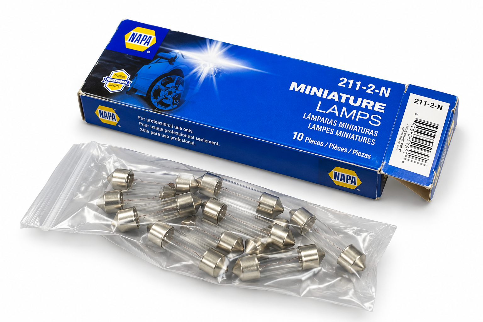 Refurbished LOT OF 10 NAPA 211-2-N MINIATURE LAMPS AUTOMOTIVE LIGHT BULBS REFURBISHED