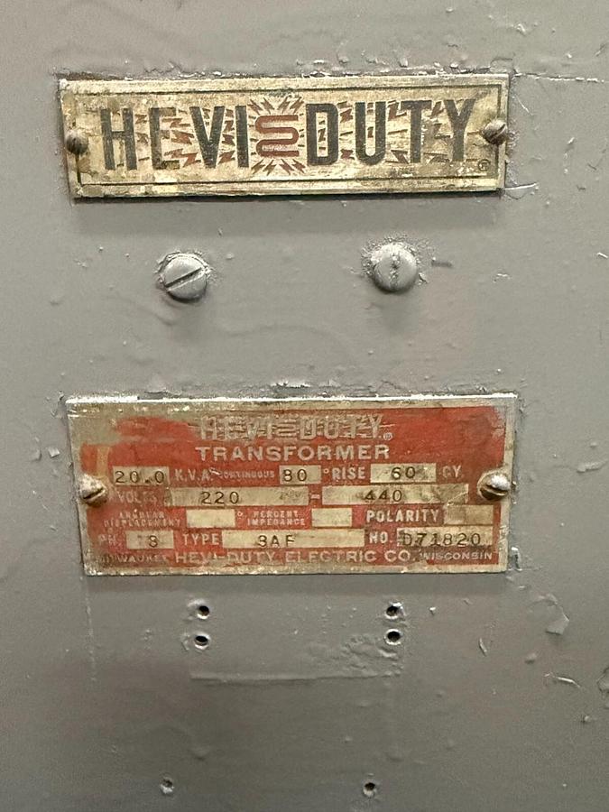 Used HEVI-DUTY Transformer - NO. D71820 - 20kVA - 3 Phase ($500 OBO)