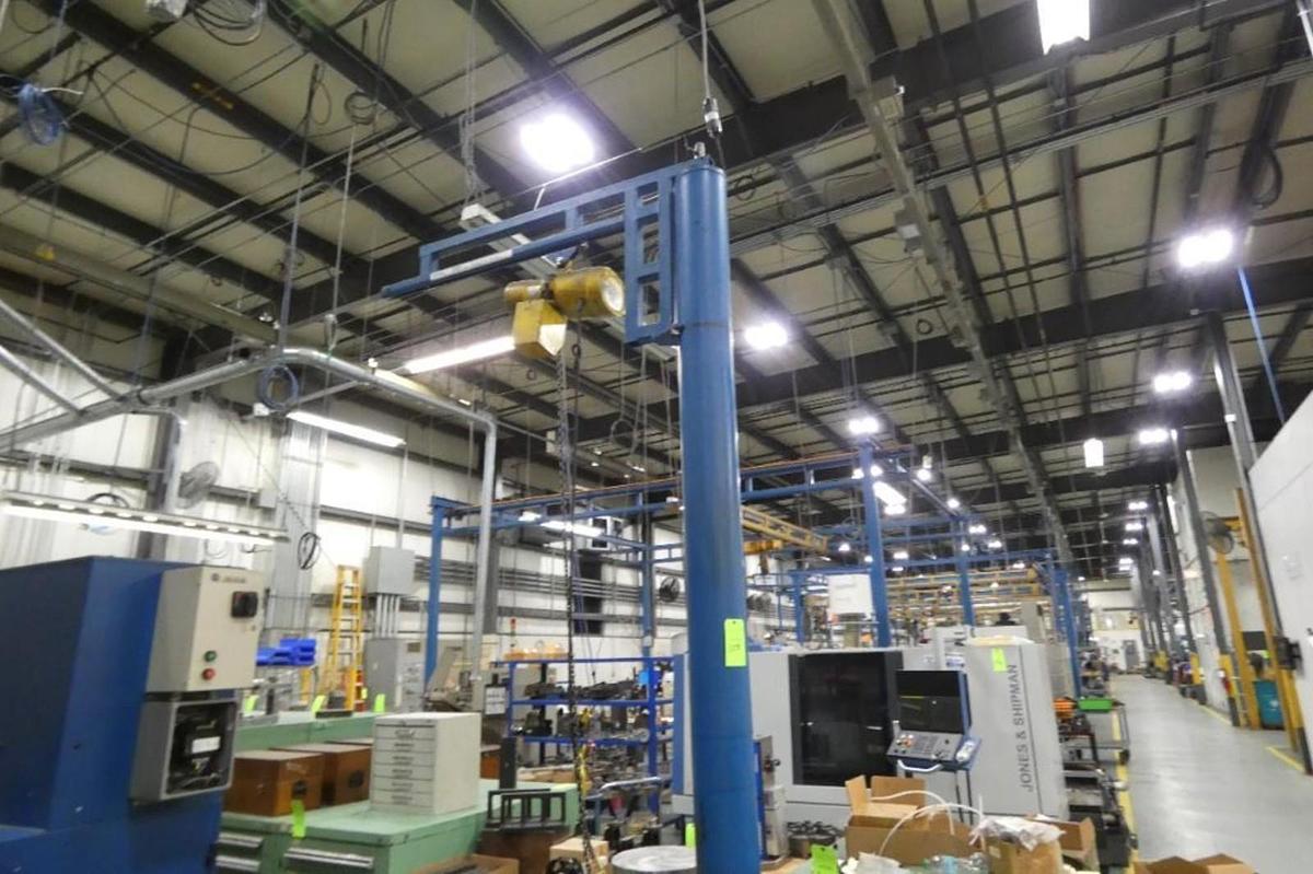 Used Enclosed Jib Crane, Gorbel, 12'x5', 500LB Electric Chain Hoist (Ready to ship!)