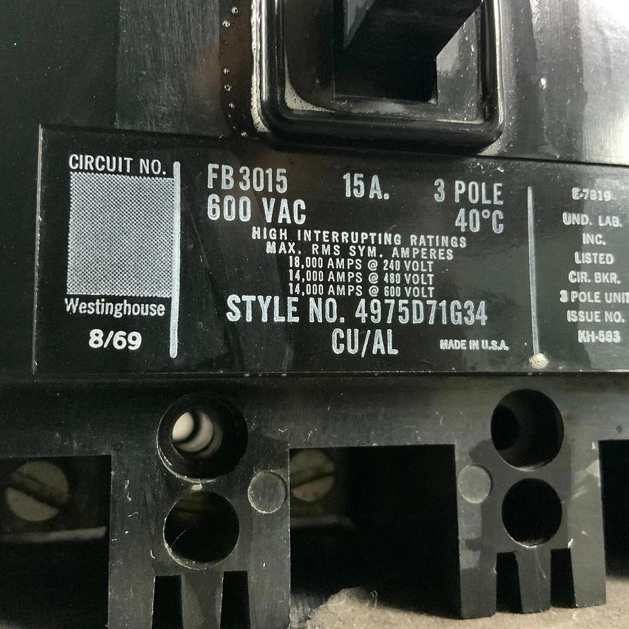 Used WESTINGHOUSE FB3015 CIRCUIT BREAKER ($30 OBO)