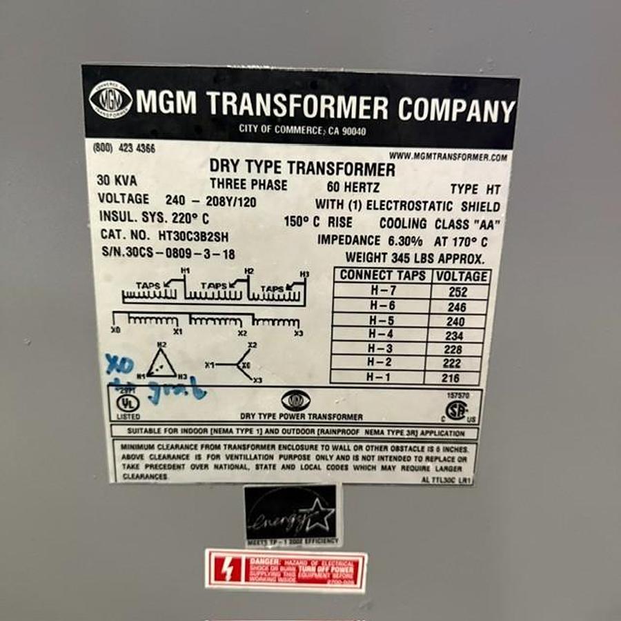 Used MGM TRANSFORMER COMPANY HT30C3B2SH TRANSFORMER