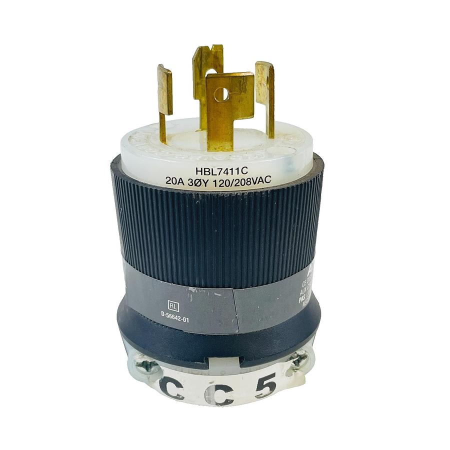 Used HUBBELL HBL7411C TWIST LOCK MALE PLUG 20A 120/208VAC REFURBISHED EXCELLENT
