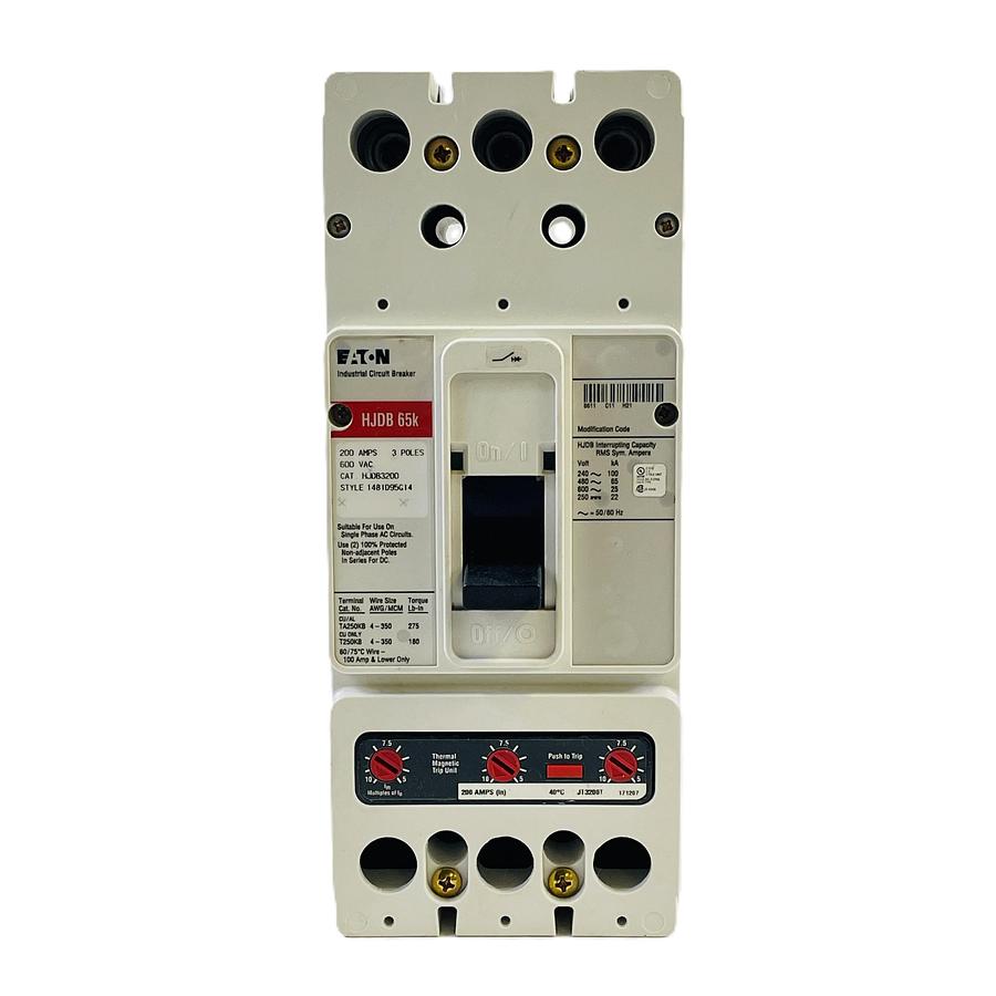 EATON HJDB3200 SERIES C MOLDED CASE CIRCUIT BREAKER 3 POLE 200 AMP 600V 65KAIC