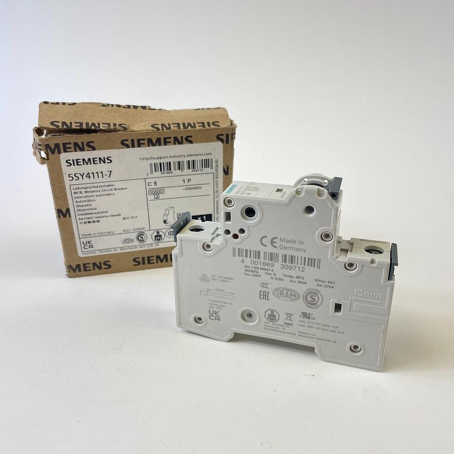 Used SIEMENS 5SY4111-7 MINIATURE CIRCUIT BREAKER 1P 11A 230/400VAC TYPE B DIN RAIL