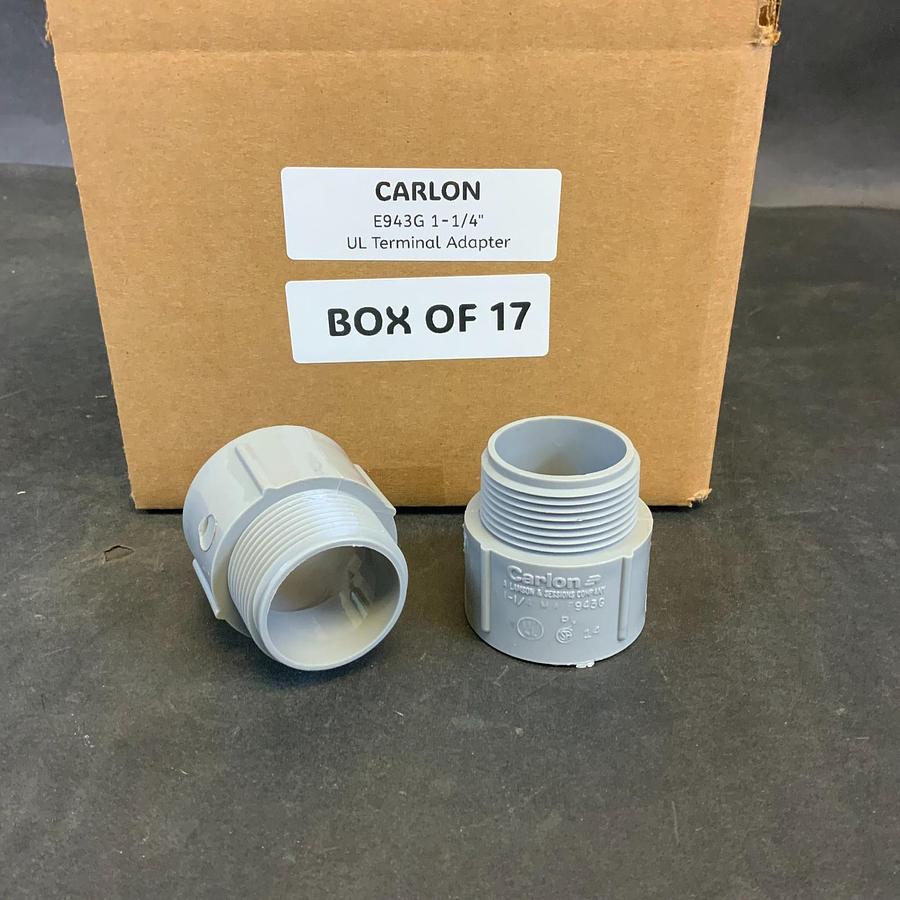 Used CARLON E943G 1-1/4” TERMINAL ADAPTER - BOX OF 17 ($15 OBO)