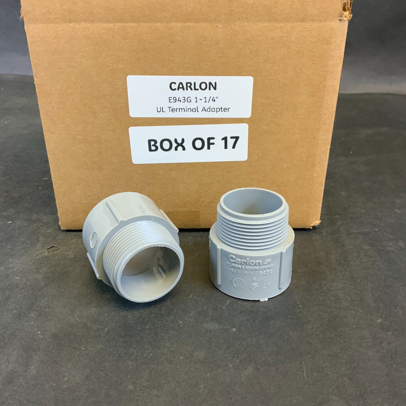 Used CARLON E943G 1-1/4” TERMINAL ADAPTER - BOX OF 17 ($15 OBO)