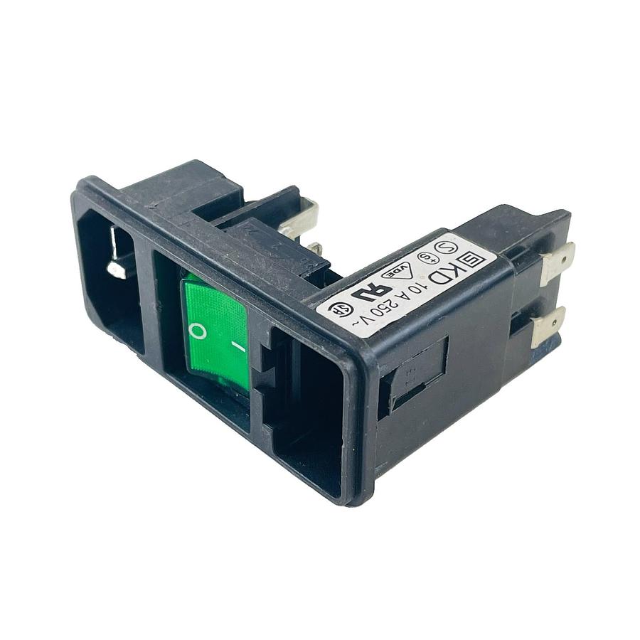 Used SCHURTER KD SERIES IEC C14 POWER ENTRY MODULE 10A 250V FUSED GREEN ROCKER
