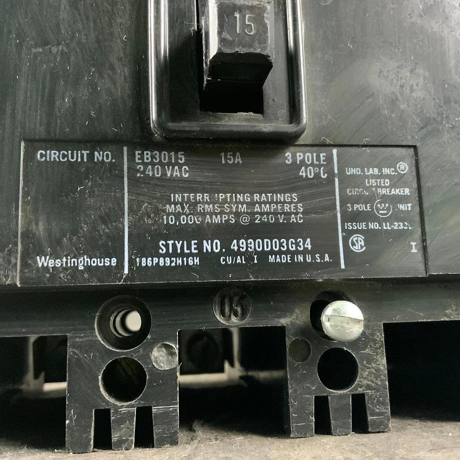 Used WESTINGHOUSE EB3015 CIRCUIT BREAKER ($45 OBO)
