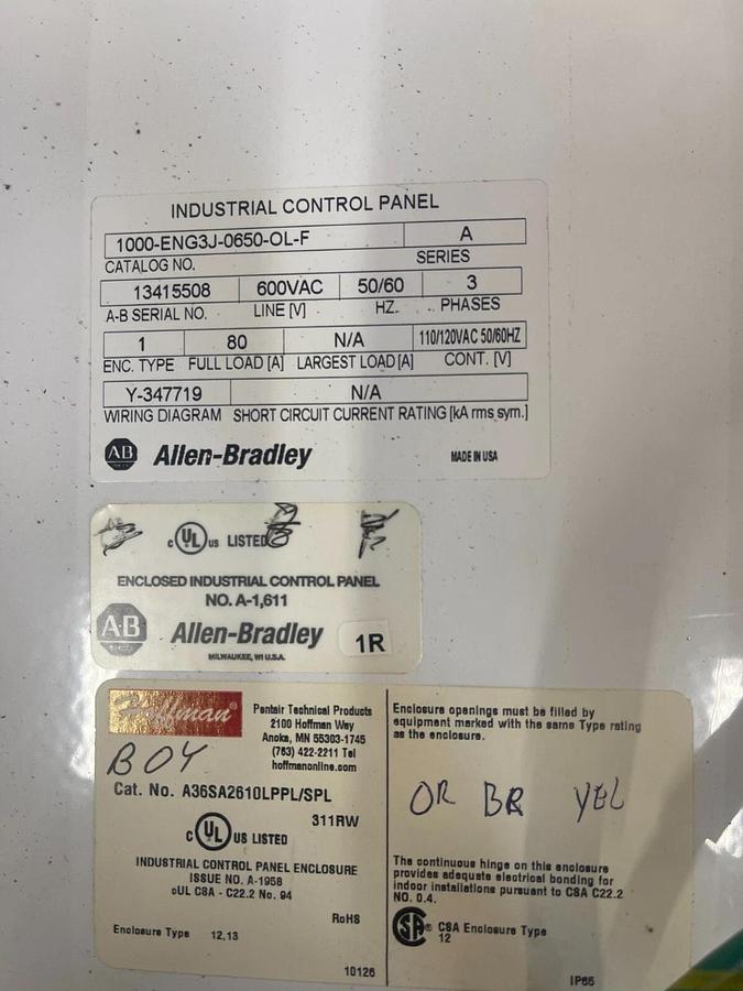 Used Allen Bradley 1000-ENG3J-0650-OL-F Industrial Control Panel ($1,499.99 OBO!!!)