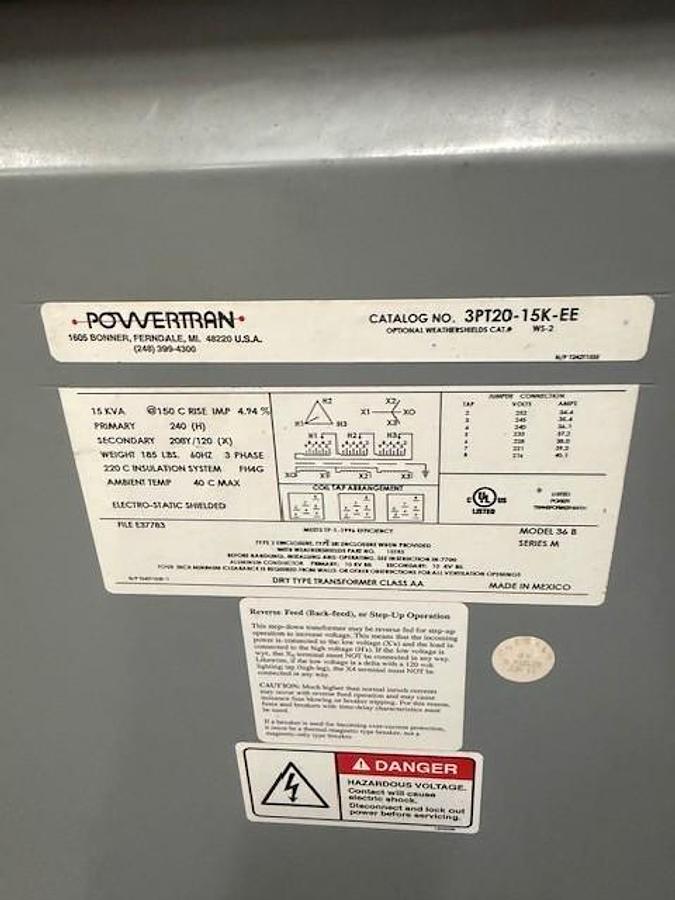 Used POWERTRAN 3PT20-15K-EE TRANSFORMER ($790 OBO)