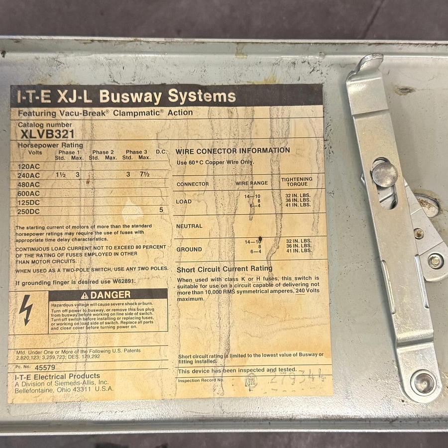Used ITE XLBV321 BUSWAY PLUG FUSIBLE SWITCH ($200 OBO)