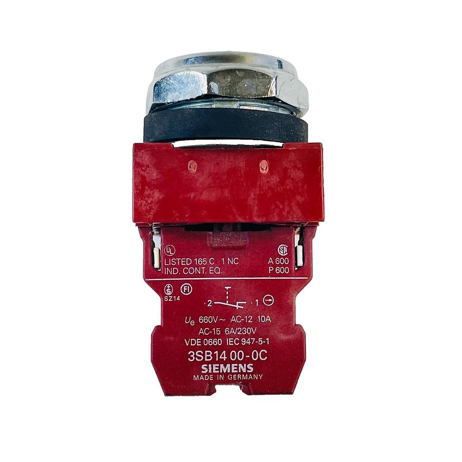 Used SIEMENS P30PBFR 3SB1400-0C 22MM PUSHBUTTON SWITCH RED FLUSH 1NC 10A 660V CHROME