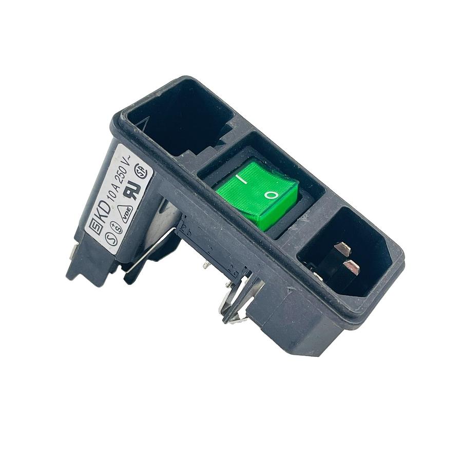 Used SCHURTER KD SERIES IEC C14 POWER ENTRY MODULE 10A 250V FUSED GREEN ROCKER