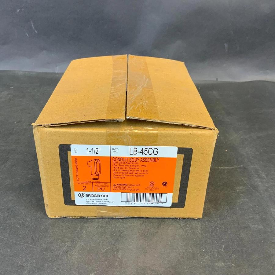 BRIDGEPORT LB-45CG 1-1/2” CONDUIT BODY ASSEMBLY - BOX OF 2 ($30 OBO)