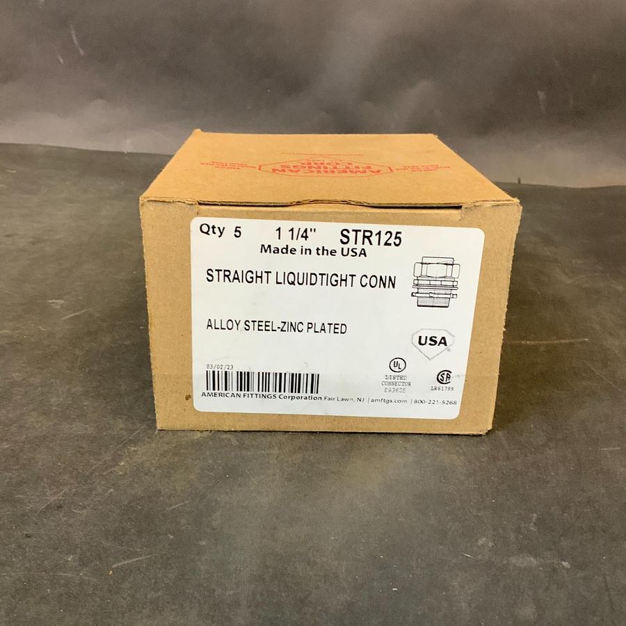 Used AMFICO STR125 1-1/4" STRAIGHT LIQUID-TIGHT CONNECTOR - BOX OF 5 ($60 OBO)
