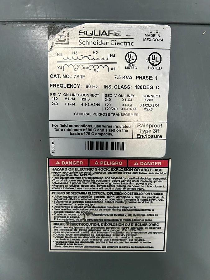 Used Square D Schneider Electric 7S1F 7.5 KVA ($750 OBO)