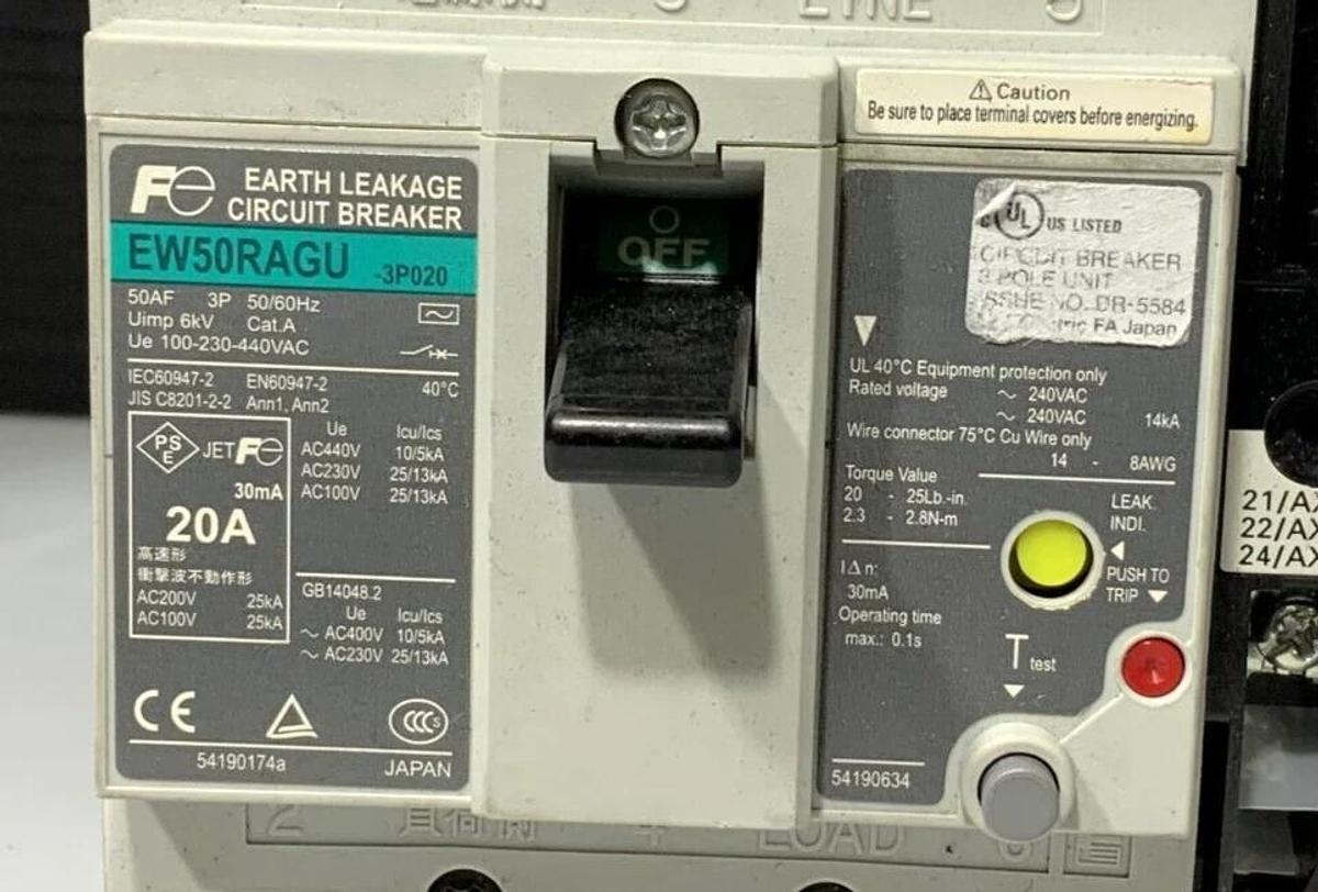 Used FUJI EW50RAGU-3P020 CIRCUIT BREAKER