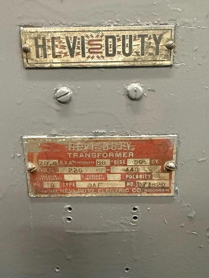 Used HEVI-DUTY Transformer - NO. D71820 - 20kVA - 3 Phase ($500 OBO)