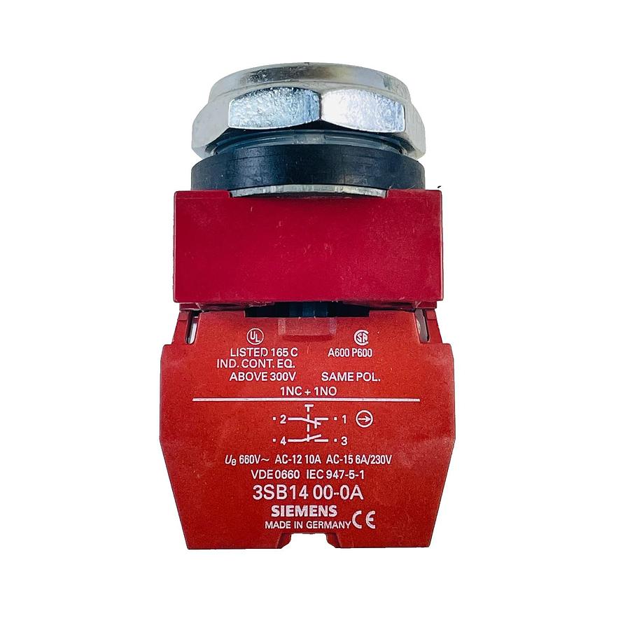 Used SIEMENS P30PBFR 3SB1400-0A 22MM PUSHBUTTON SWITCH RED FLUSH 1NC 1NO 10A 660V