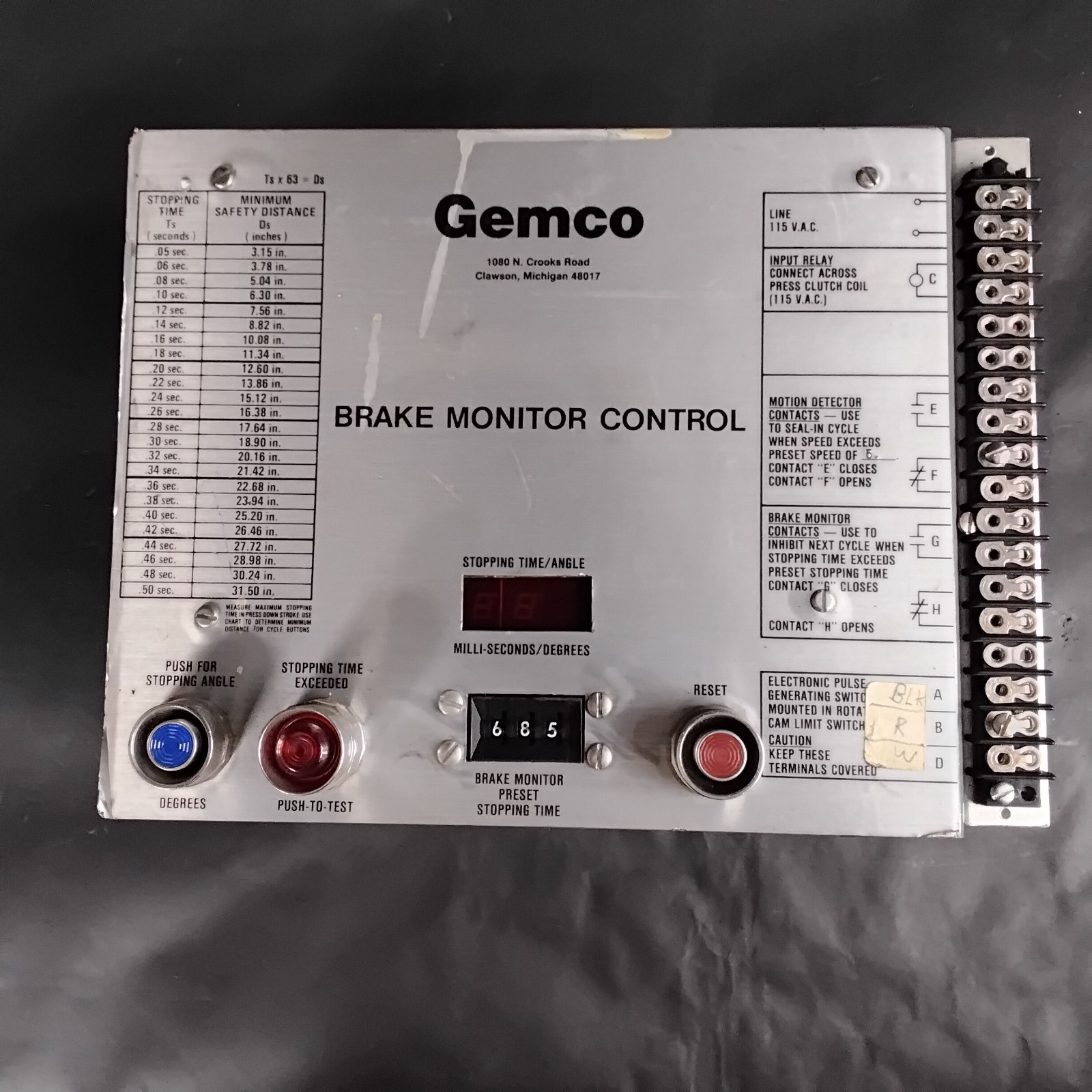 Used GEMCO BRAKE MONITOR CONTROL ($400 OBO)