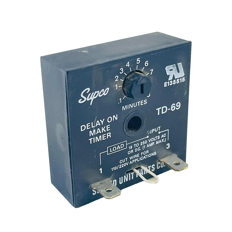 Used SUPCO TD-69 SOLID STATE DELAY ON MAKE TIMER 0.1-8 MIN 19-250V HVAC
