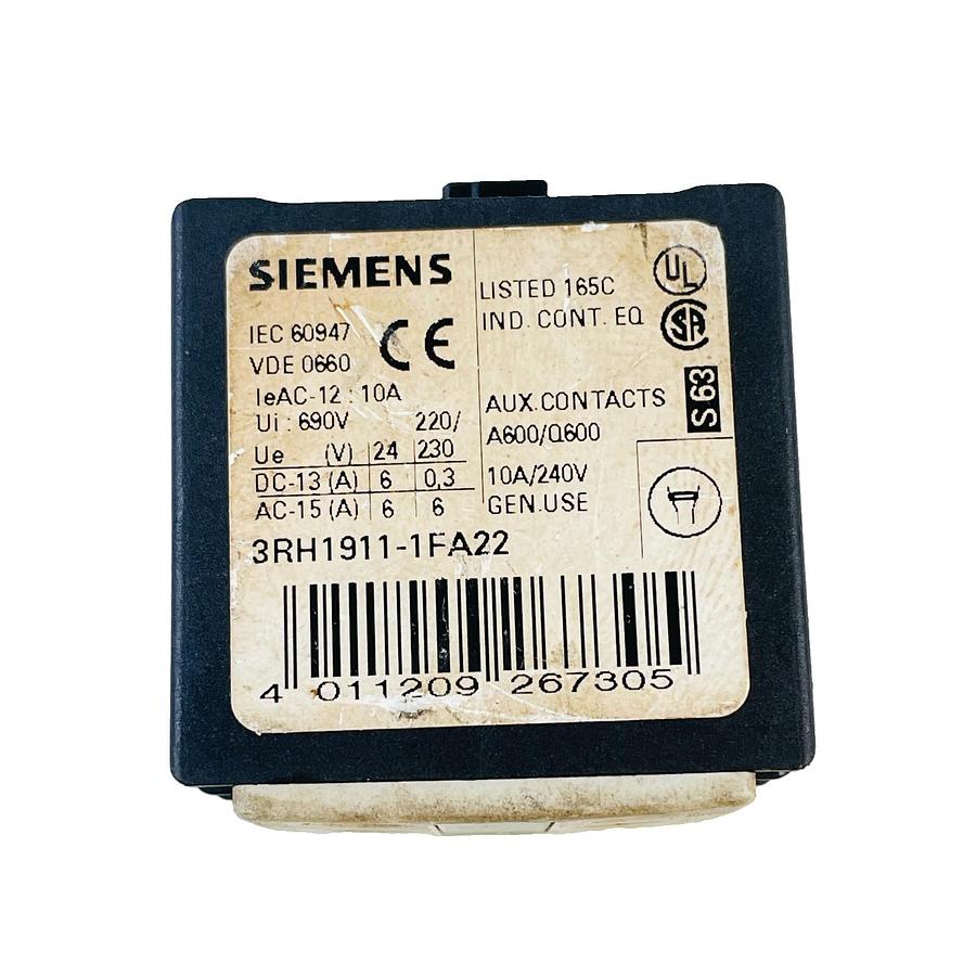 Used SIEMENS 3RH1911-1FA22 AUXILIARY CONTACT BLOCK 2NO 2NC SCREW TERMINAL SIRIUS