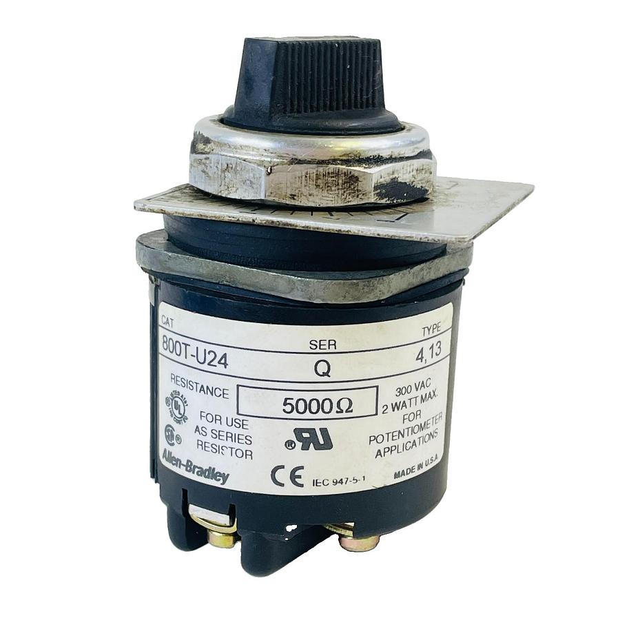 Used ALLEN-BRADLEY 800T-U24 SER Q POTENTIOMETER 5K OHM 300VAC LEGEND PLATE 30.5MM