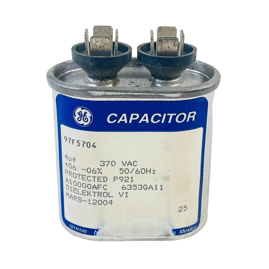 Used GENERAL ELECTRIC 97F5704 MOTOR RUN CAPACITOR 4 MFD 370V OVAL HVAC 50/60HZ