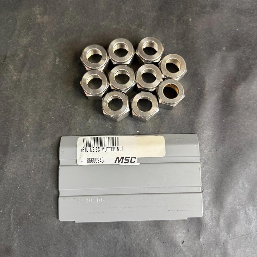 Used MSC 761L 1/2” SS MUTTER NUT - SET OF 10