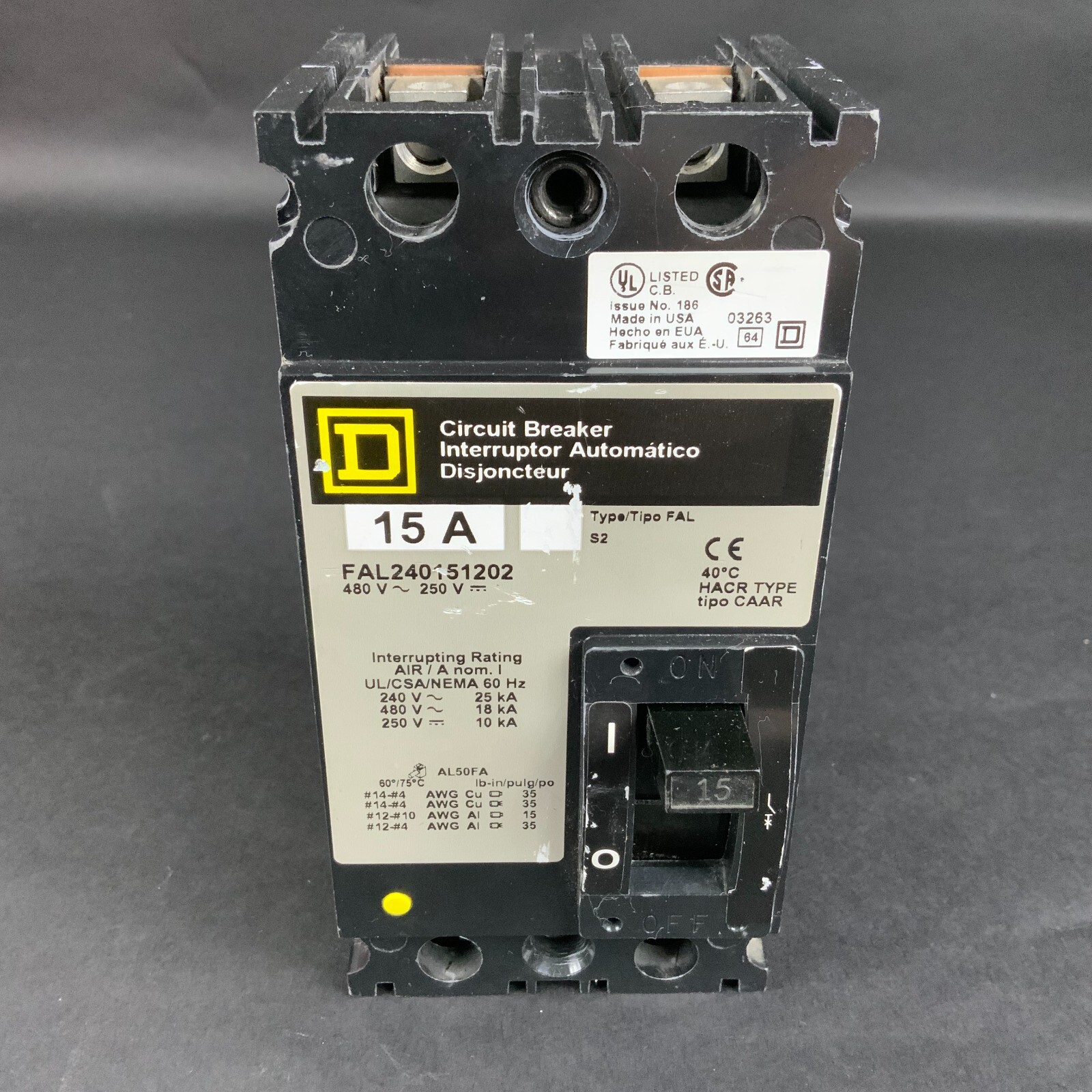 Used SQUARE D FAL240151202 CIRCUIT BREAKER