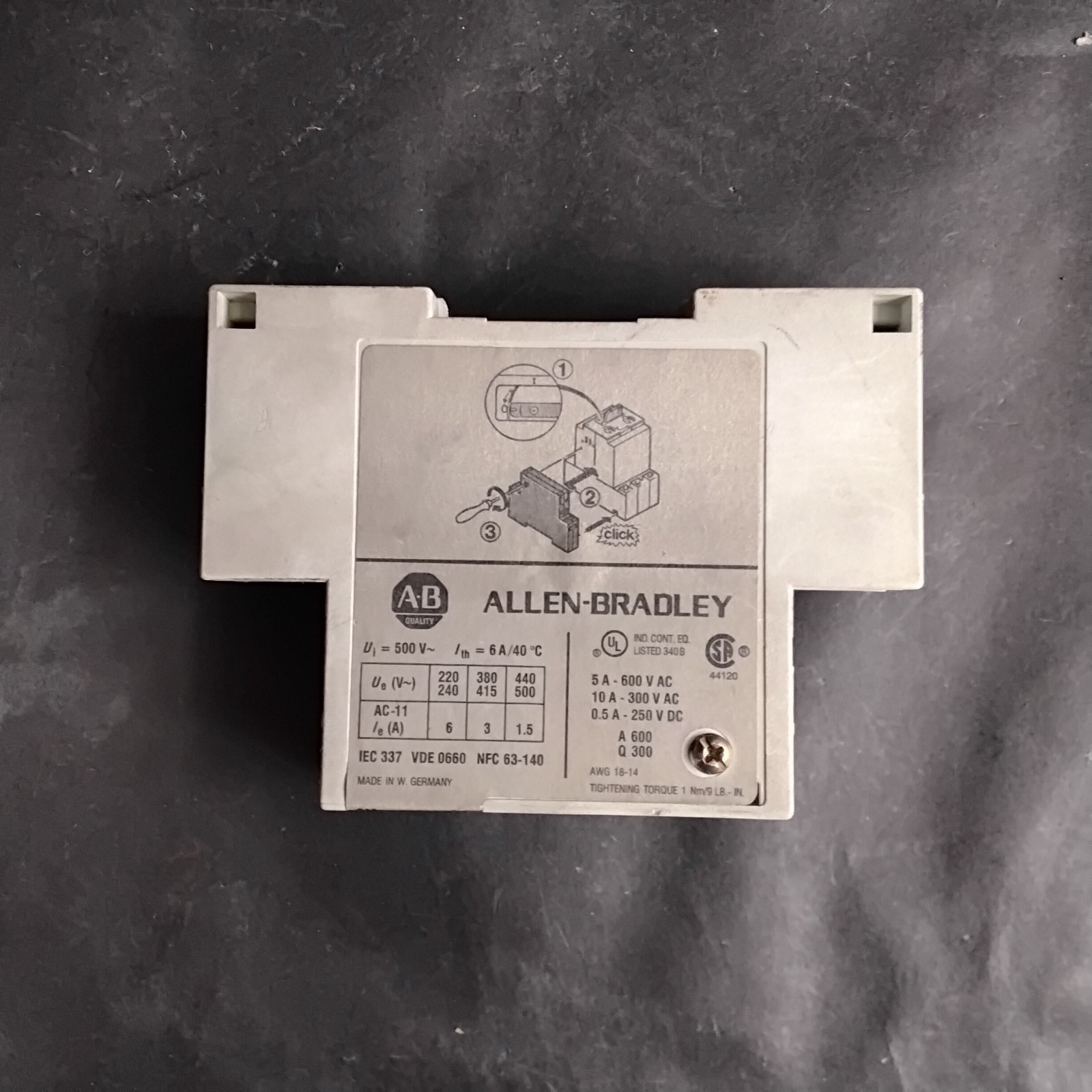 Used ALLEN BRADLEY 190-A11 AUXILIARY CONTACT ($15 OBO)