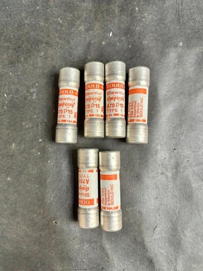 Used GOULD SHAWMUT A70P15 FUSES -GROUP OF 6