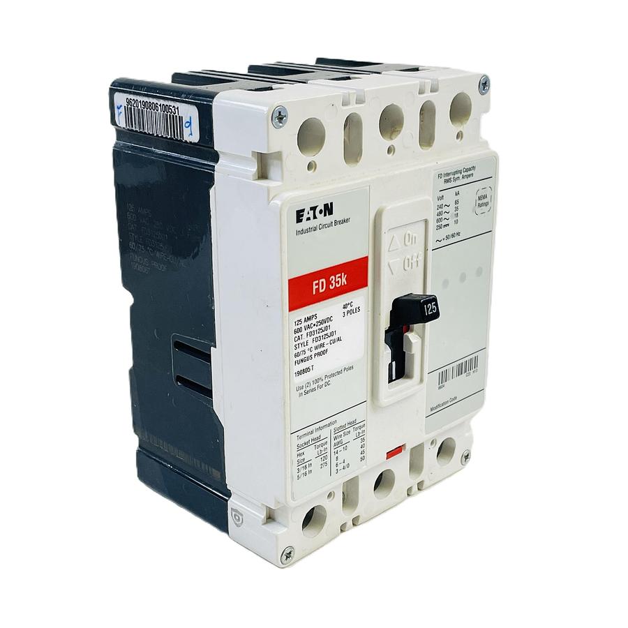 EATON FD3125J01 SERIES C MOLDED CASE CIRCUIT BREAKER 3 POLE 125 AMP 600V 35KAIC