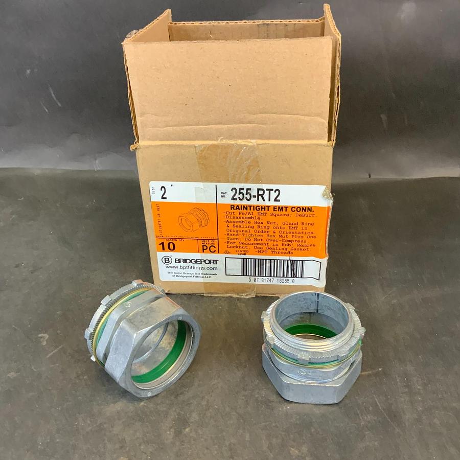 Used BRIDGEPORT 255-RT2 2” RAINTIGHT EMT CONNECTOR - BOX OF 10 ($100 OBO)