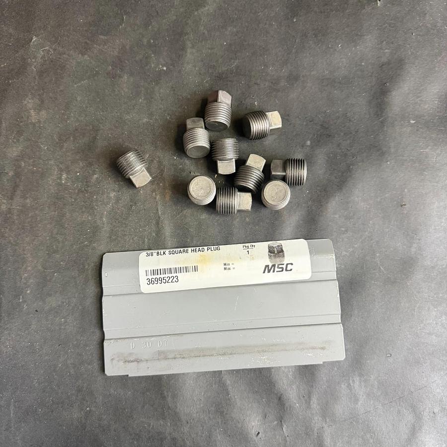 Used MSC 3/8” BLK SQUARE HEAD PLUG - SET OF 10