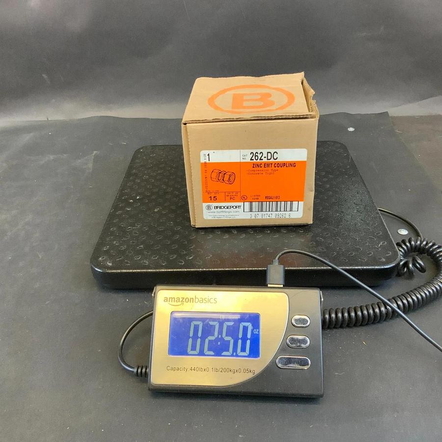 BRIDGEPORT 262-DC 1” ZINC EMT COUPLING - BOX OF 10 ($10 OBO)