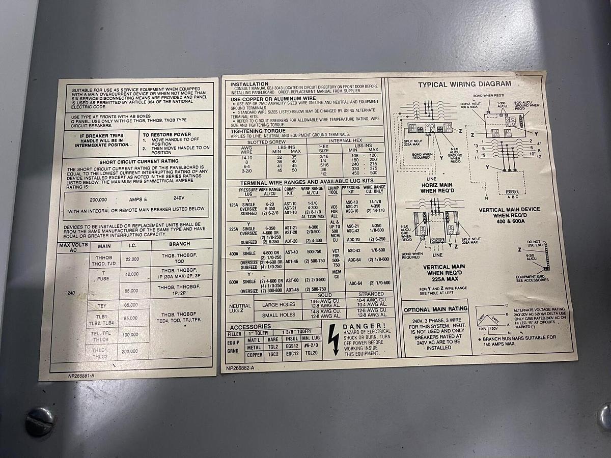 Used GE A Series Interior Panelboard CAT No AQF3121MB ($299.99 OBO!!!)