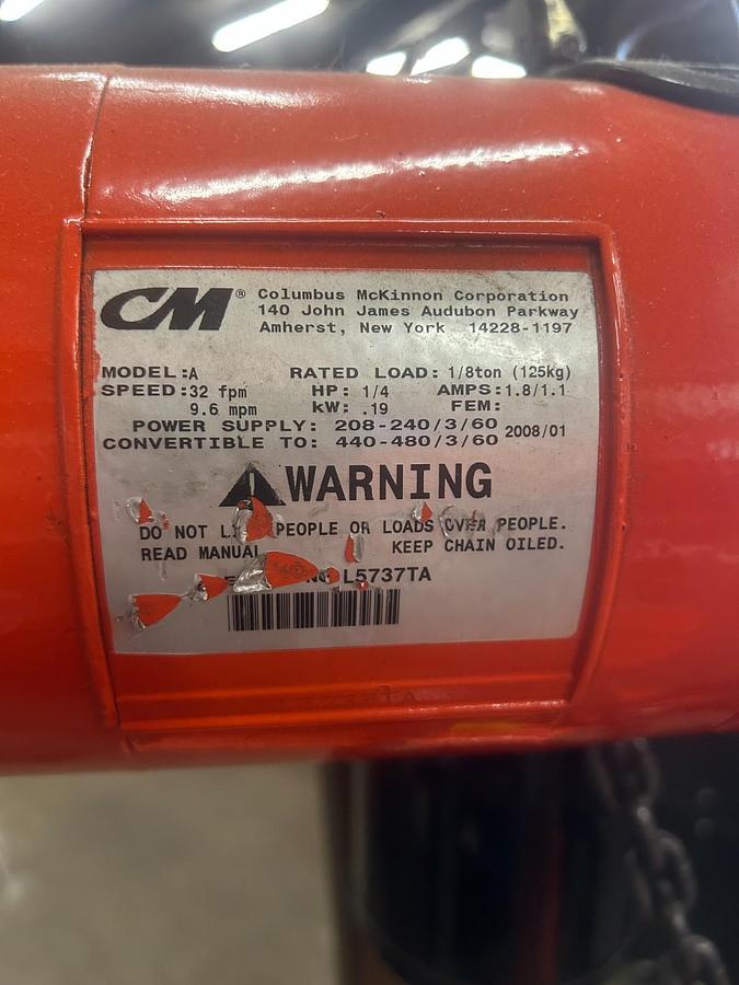 Used CM LODESTAR 1/8 TON CHAIN HOIST ($850 OBO)