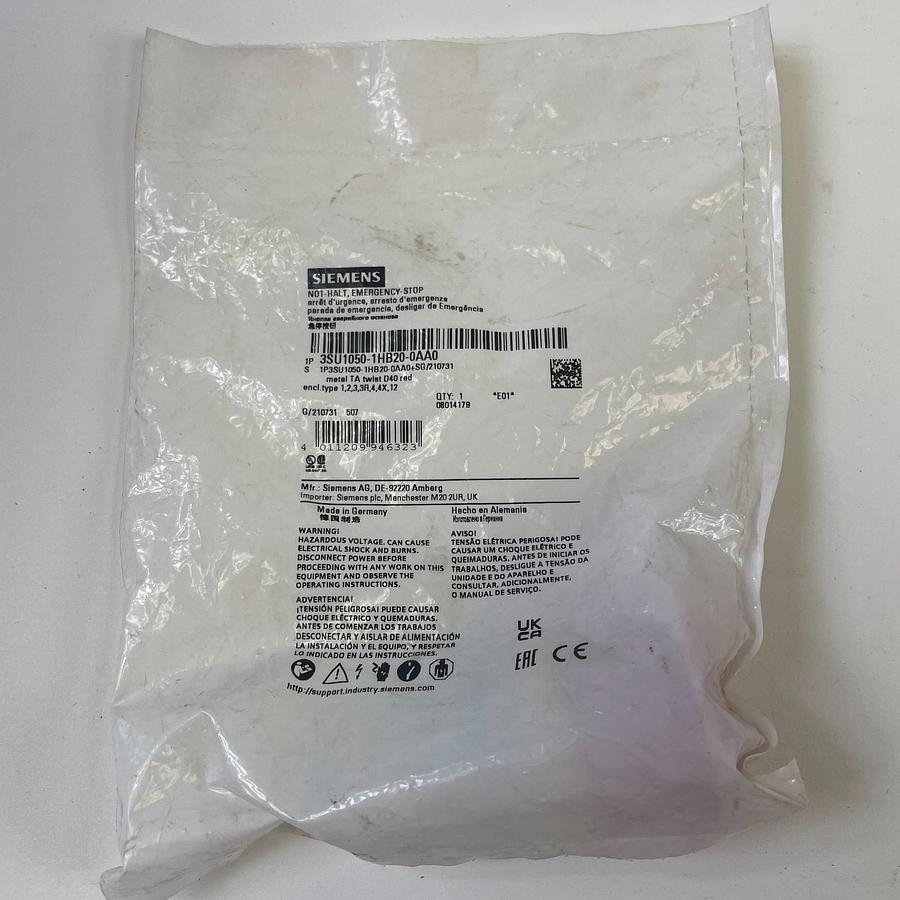 SIEMENS 3SU1050-1HB20-0AA0 EMERGENCY STOP SWITCH 22MM 40MM RED SIRIUS ACT OEM