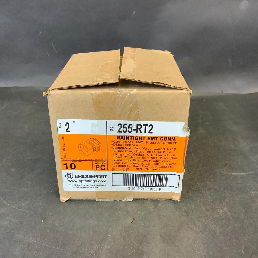 Used BRIDGEPORT 255-RT2 2” RAINTIGHT EMT CONNECTOR - BOX OF 10 ($100 OBO)